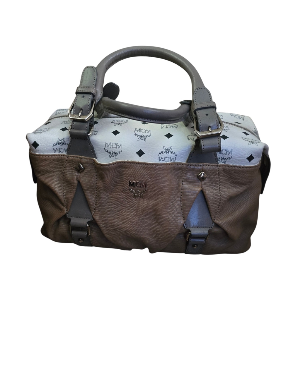 Vintage MCM Taupe Satchel Bag with White Logo Liner
